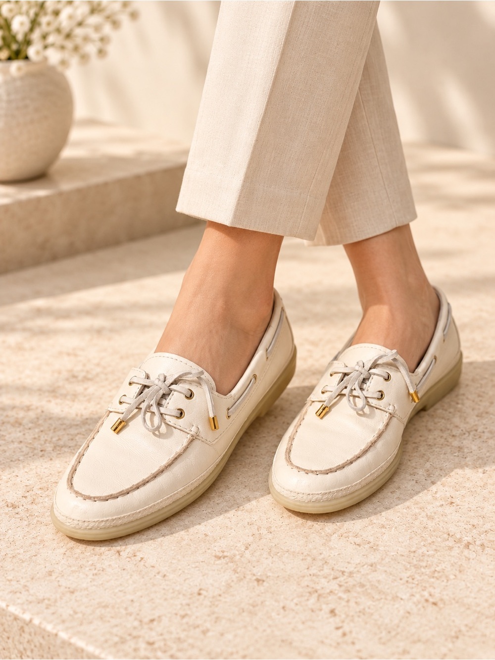 Dolce Vita Cream Leather Boat Loafers